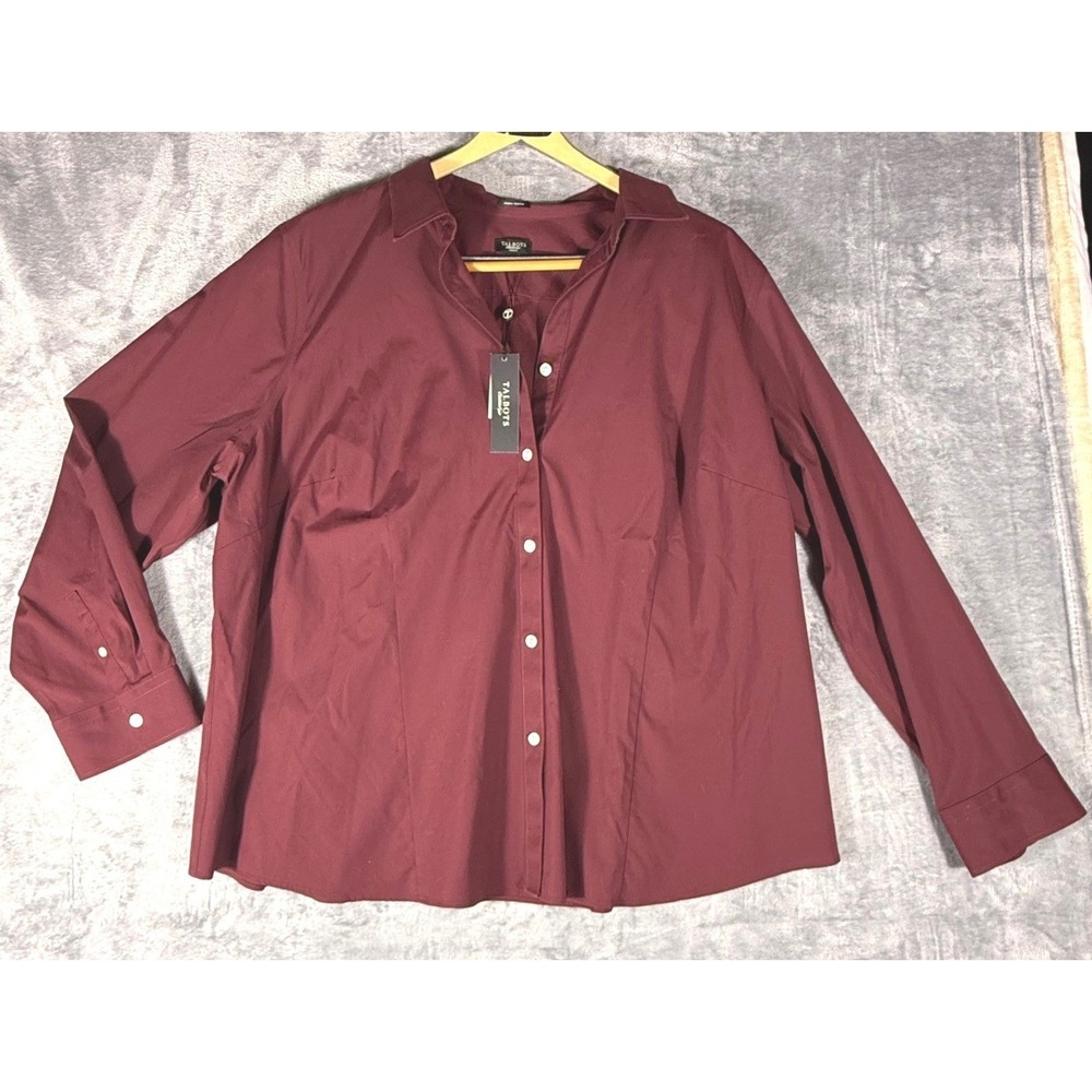 Talbots Woman Burgundy Wrinkle Resistant Button Down Shirt 24W Long Sleeve New
